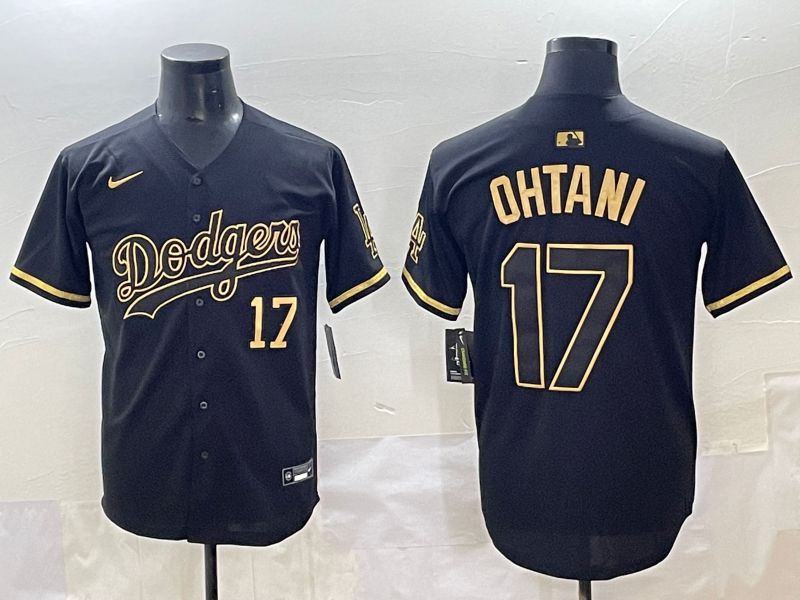 Men 2025 Los Angeles Dodgers #17 Ohtani Black Gold Five generations Nike MLB Jersey style 7->los angeles dodgers->MLB Jersey